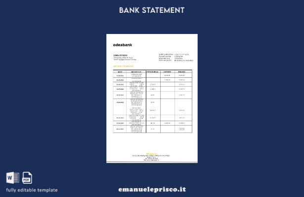 modello di parola di estratto conto bancario Odeabank Turchia stile verificato